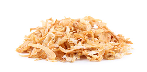 Dried onion slices isolated on white