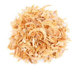 Dried onion slices isolated on white
