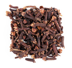 Square of cloves spice on white background