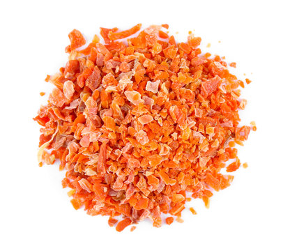 Dried chopped carrots isolated on white
