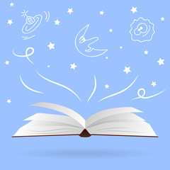 Open magic book with fantasies and dreams. Vector