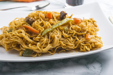 Noodles and vegetables