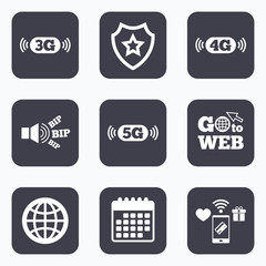 Mobile telecommunications icons. 3G, 4G and 5G.