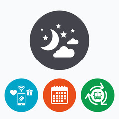 Moon, clouds and stars sign icon. Dreams symbol.