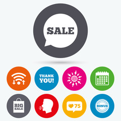 Sale speech bubble icon. Thank you symbol
