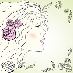 Young beautiful woman with flowers. Vector