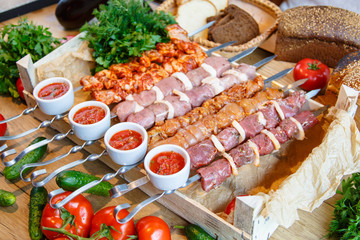 Shashlik (kebab) made with meat and vegetables.