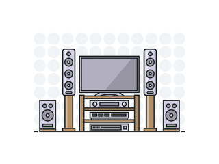 home cinema system in flat line stile. Isolated illustration