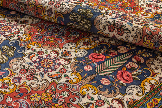 Close up of a fine persian Bakhtiari oriental carpet with floral