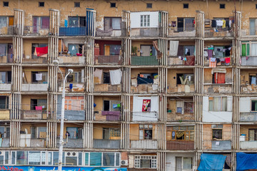 very crowded house, window facade, georgia, tbilisi