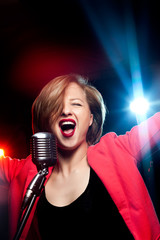 Woman with retro microphone