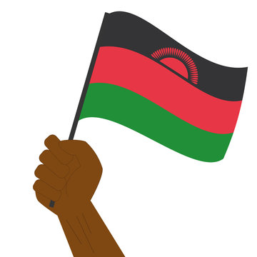 recommend clip art: Hand holding and raising the national flag of Malawi