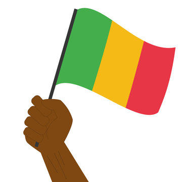 recommend clip art: Hand holding and raising the national flag of Mali