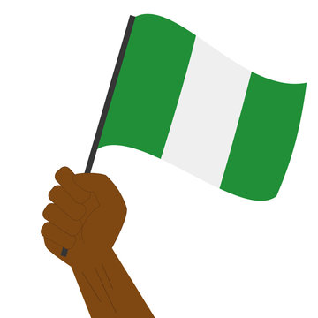 recommend clip art: Hand holding and raising the national flag of Nigeria