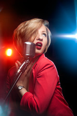 Woman with retro microphone