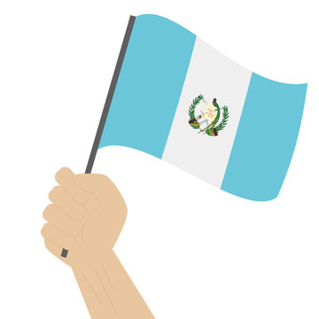 recommend clip art: Hand holding and raising the national flag of Guatemala