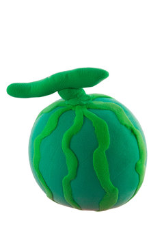 Green Water melon made from plasticine in concept fruit or healt