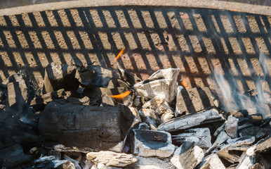 Charcoal Embers Close-up Background or Texture