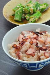 たこ飯とオクラの胡麻和え