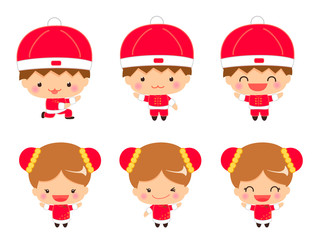 Vector set of characters of the Chinese Kids. chinese New Year