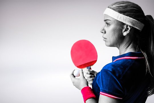 Composite Image Of Female Athlete Playing Ping Pong