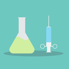 Test flask and syringe - chemical laboratory test icon