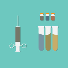 Syringe and vaccine set of medical tools for vaccination.