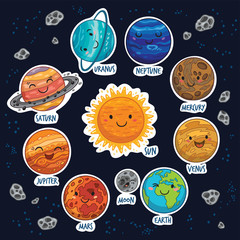 sticker set of solar system with cartoon planets © penguin_house