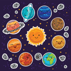 sticker set of solar system with cartoon planets © penguin_house