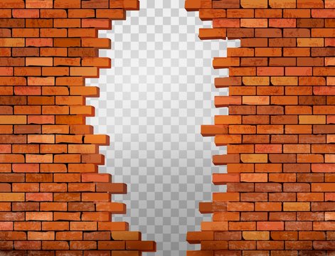Vintage brick wall background with hole. Vector