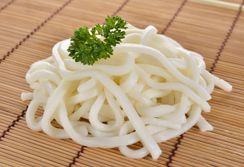 Japanese noodle, Udon on wooden mat