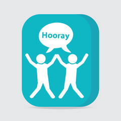 Obraz premium People with hands up and happy motion button
