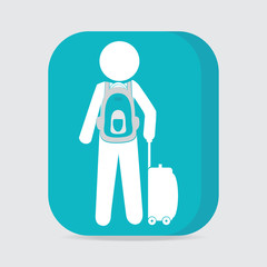 Man with Luggage and backpack, symbol button