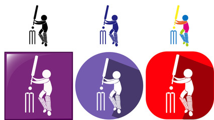 Three design sport icons for cricket