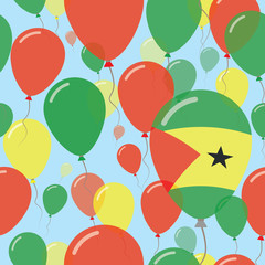 Sao Tome and Principe National Day Flat Seamless Pattern. Flying Celebration Balloons in Colors of Sao Tomean Flag. Happy Independence Day Background with Flags and Balloons.