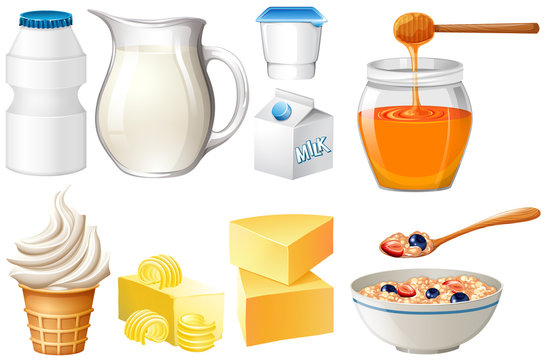 Dairy products set with milk and honey