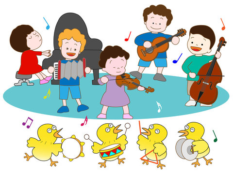 ヒヨコと子供の演奏会