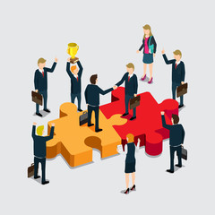 business people success with handshake isometric