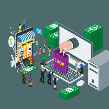business technology internet for on line shop e-commerce isometric concept