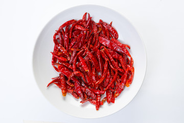 Dried red pepper chili in a pile