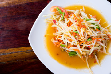 Somtum or Thai spicy papaya salad - Selective focus