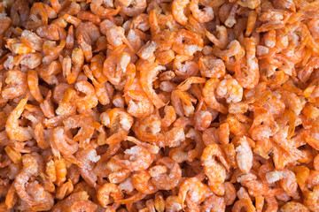 Pile of orange dried shrimps