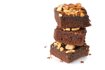 Many pieces of brownie on white background - isolated