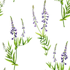 Fototapeta na wymiar Seamless pattern with watercolor drawing flowers