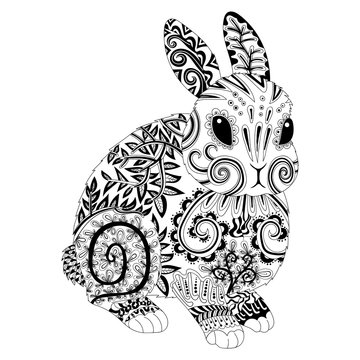 High detail patterned rabbit in zentangle style.