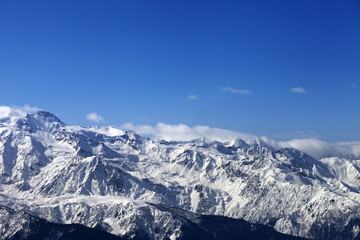 View on snowy mountains at nice sunny day