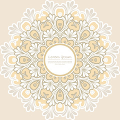 Fototapeta na wymiar Card or invitation with mandala pattern.Vector vintage hand-drawn elements. It can be used for card, invitation, poster, banner, fabric design, wedding card.