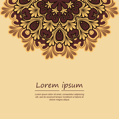 Card or invitation with mandala pattern.Vector vintage hand-drawn elements. It can be used for card, invitation, poster, banner, fabric design, wedding card.