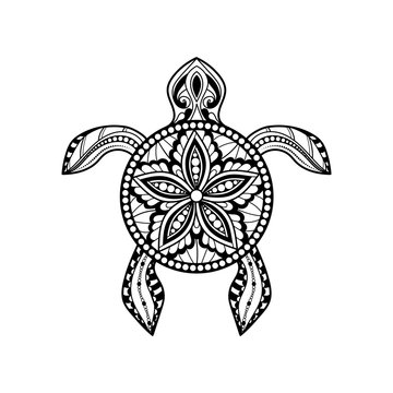 Decorative graphic turtle. vector illustration, isolated elements. Coloring book page