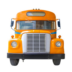 yellow school bus front side view isolated on white background